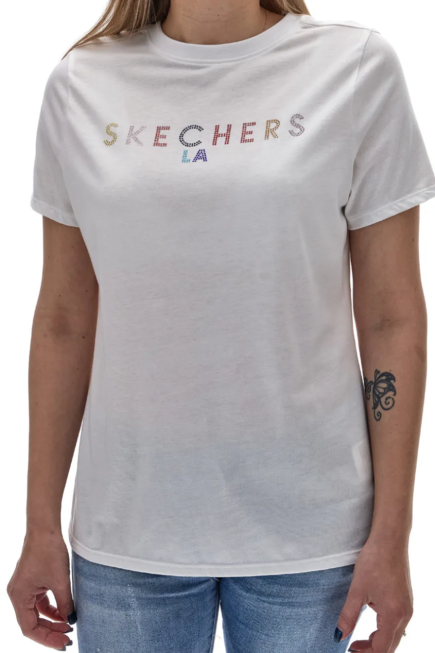 T-Shirt Bianca Con Strass Arcobaleno Skechers TS40