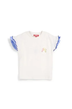 T-shirt bianca in cotone con maniche arricciate Pitt kids Pt-g-t-9016