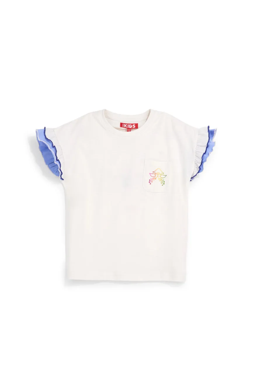 T-shirt bianca in cotone con maniche arricciate Pitt kids Pt-g-t-9016