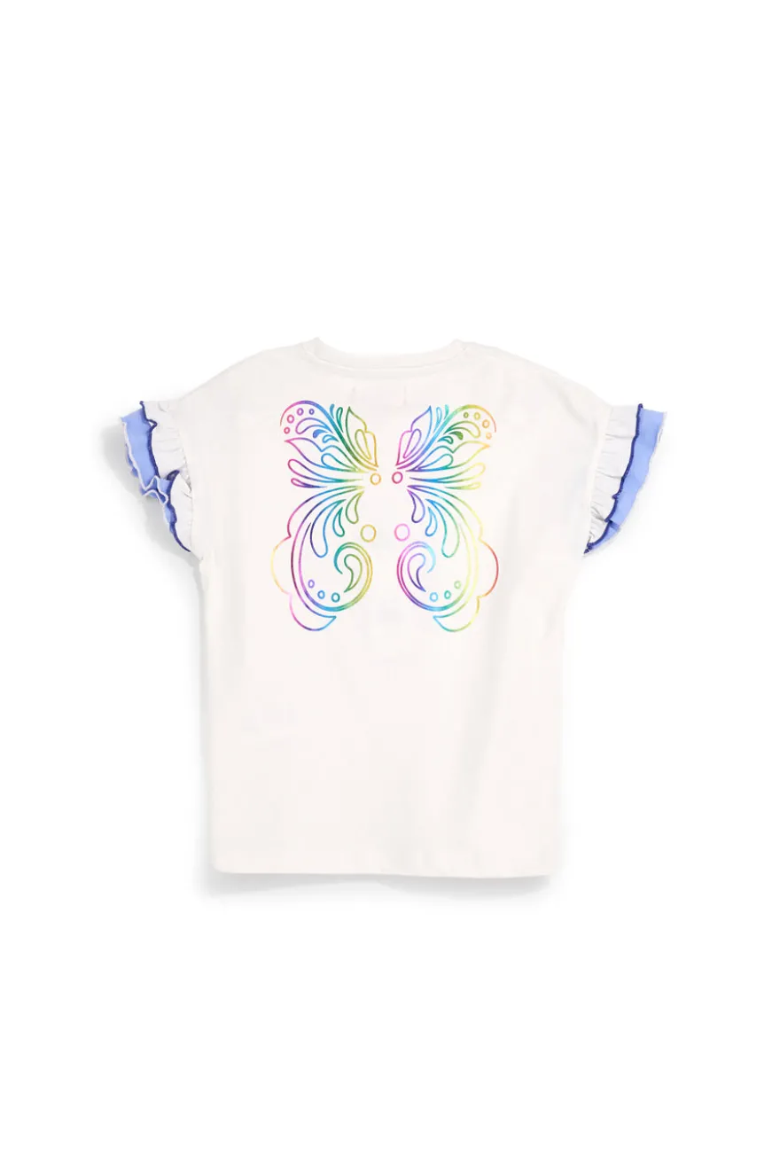 T-shirt bianca in cotone con maniche arricciate Pitt kids Pt-g-t-9016