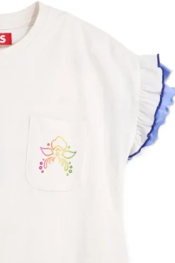 T-shirt bianca in cotone con maniche arricciate Pitt kids Pt-g-t-9016