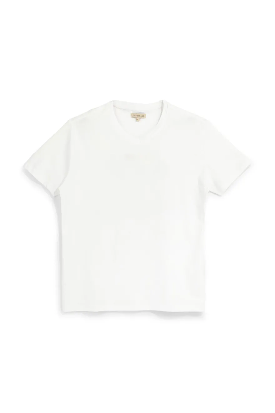 T-shirt bianco scollo a V manica corta Sevenoaks NBY702