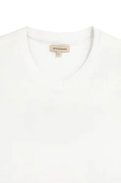 T-shirt bianco scollo a V manica corta Sevenoaks NBY702