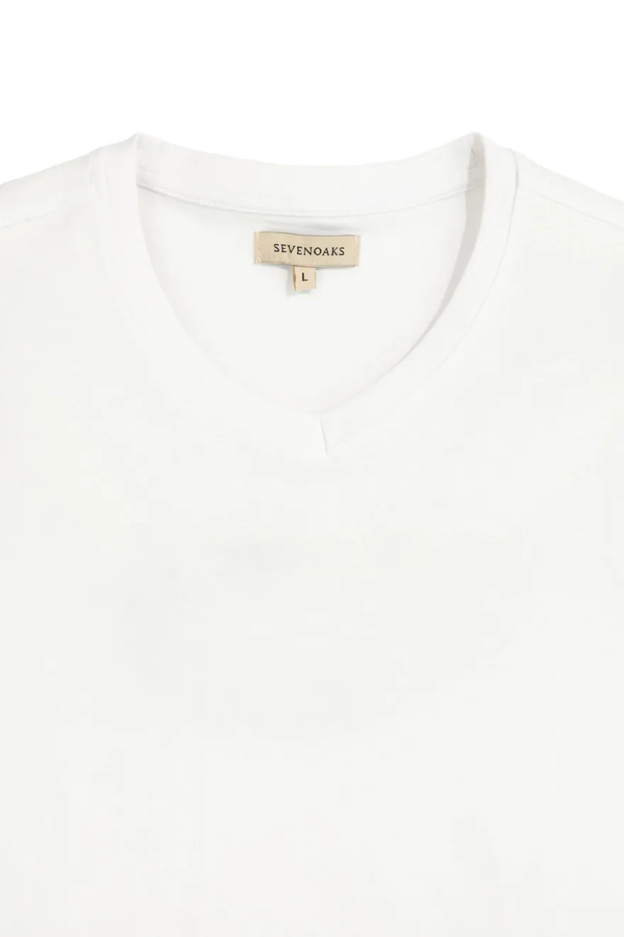 T-shirt bianco scollo a V manica corta Sevenoaks NBY702