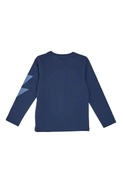 T-Shirt Blu a Maniche Lunghe con Lampo Stampato Pitt Kids PT-B-T-05017
