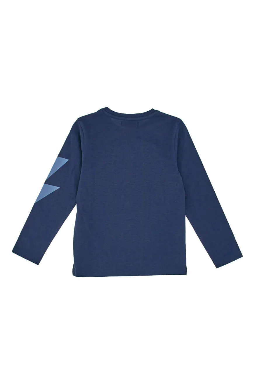 T-Shirt Blu a Maniche Lunghe con Lampo Stampato Pitt Kids PT-B-T-05017