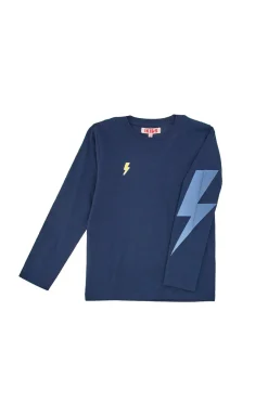 T-Shirt Blu a Maniche Lunghe con Lampo Stampato Pitt Kids PT-B-T-05017