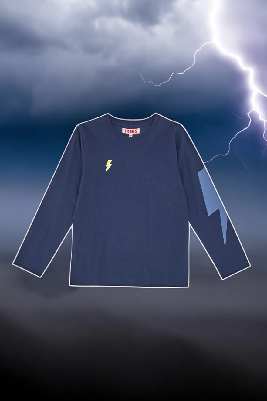 T-Shirt Blu a Maniche Lunghe con Lampo Stampato Pitt Kids PT-B-T-05017