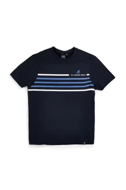 T-shirt blu con righe e logo U.s.grand polo S61620M