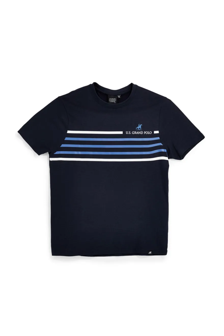 T-shirt blu con righe e logo U.s.grand polo S61620M
