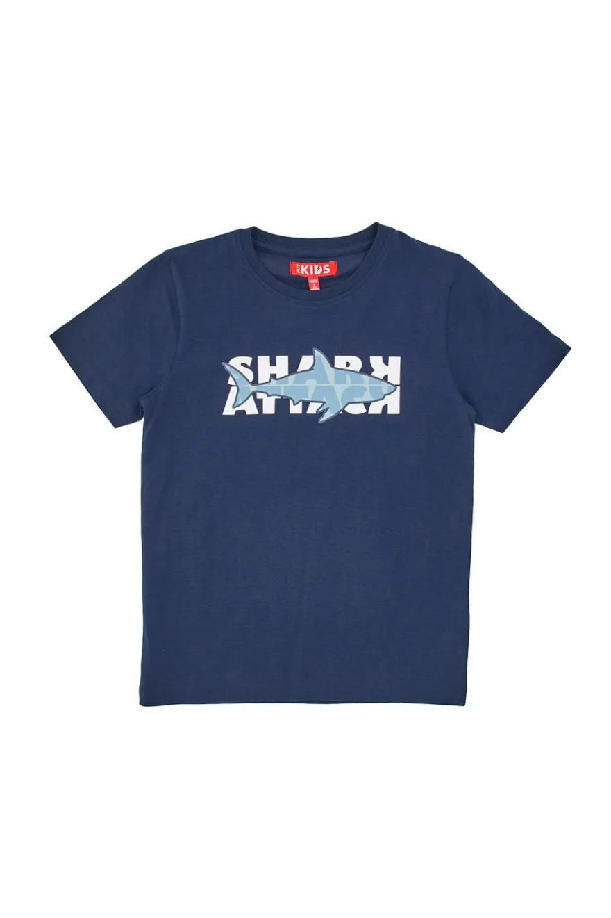 T-Shirt Blu con Squalo Stampato Pitt Kids PT-B-T-05019