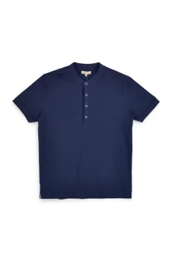 T-shirt blu girocollo bottoni tinta unita Sevenoaks NBY1443