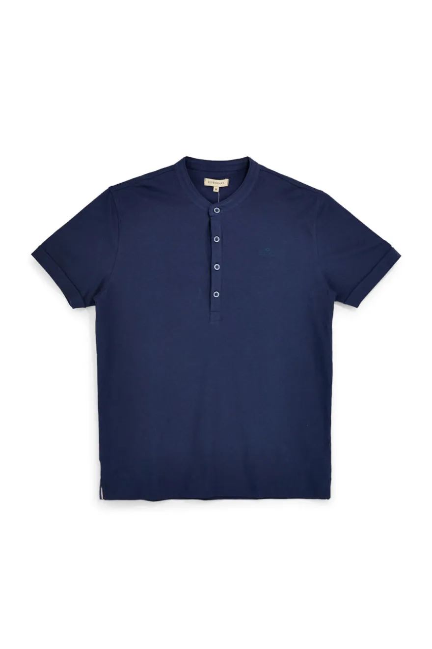 T-shirt blu girocollo bottoni tinta unita Sevenoaks NBY1443