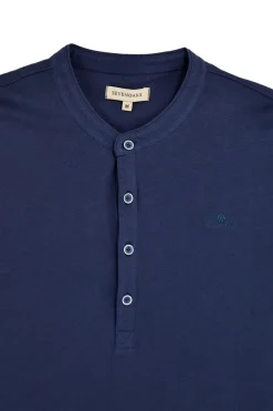 T-shirt blu girocollo bottoni tinta unita Sevenoaks NBY1443