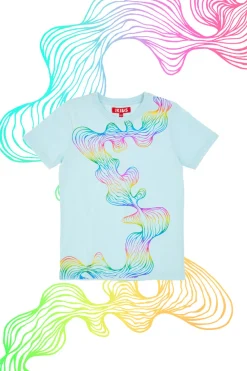 T-Shirt Celeste con Stampa Effetto Metallizzato Pitt Kids PT-G-T-05084