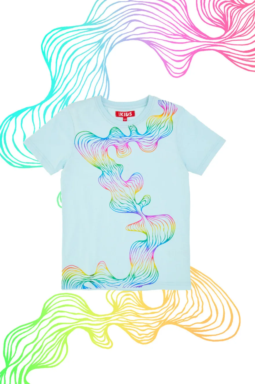 T-Shirt Celeste con Stampa Effetto Metallizzato Pitt Kids PT-G-T-05084