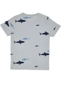 T-shirt Grigia Con Squali e Taschina Blu Pitt Kids PT-B-T-05018