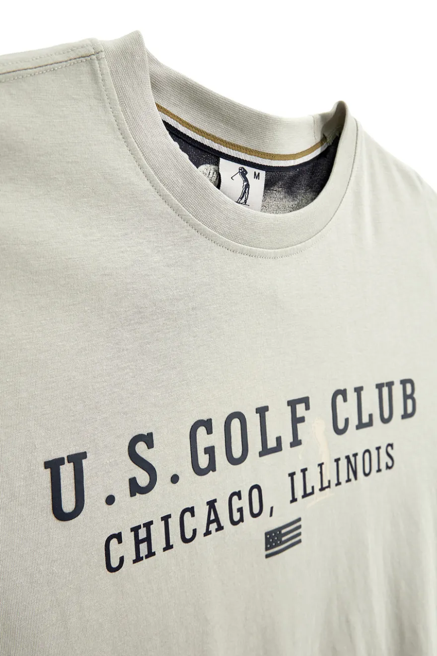 T-shirt Grigia con stampa frontale e patch sulla manica Us golf TS2607