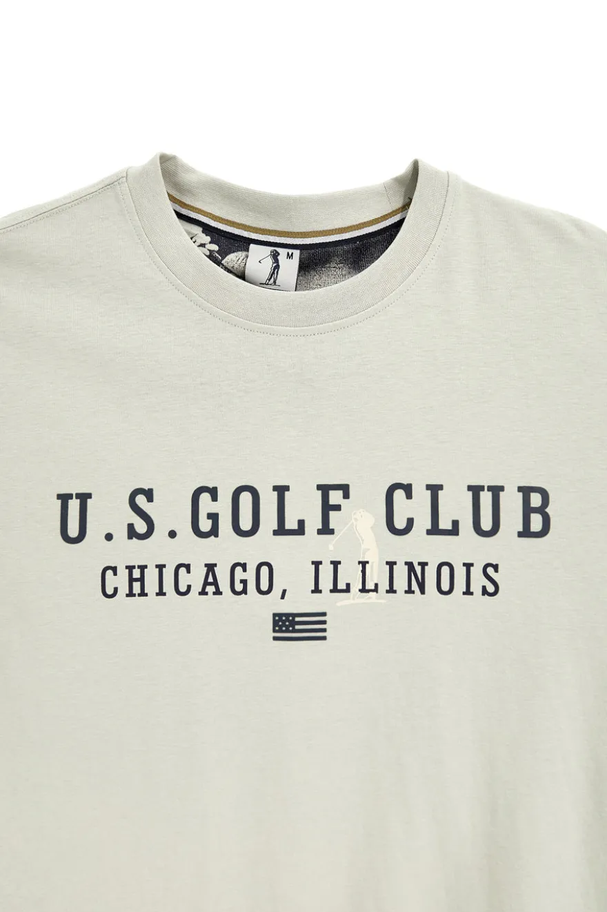 T-shirt Grigia con stampa frontale e patch sulla manica Us golf TS2607