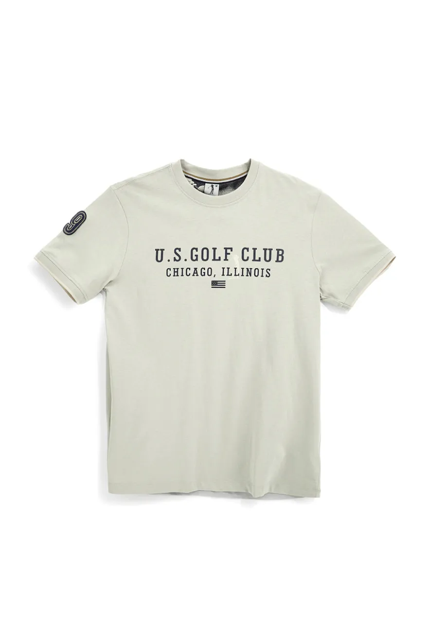 T-shirt Grigia con stampa frontale e patch sulla manica Us golf TS2607