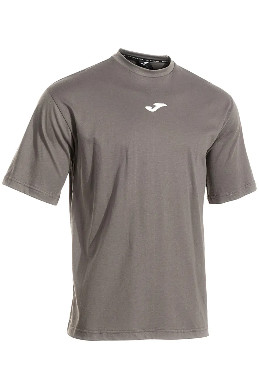 T-shirt grigia in cotone con logo gommato Joma Step short sleeve