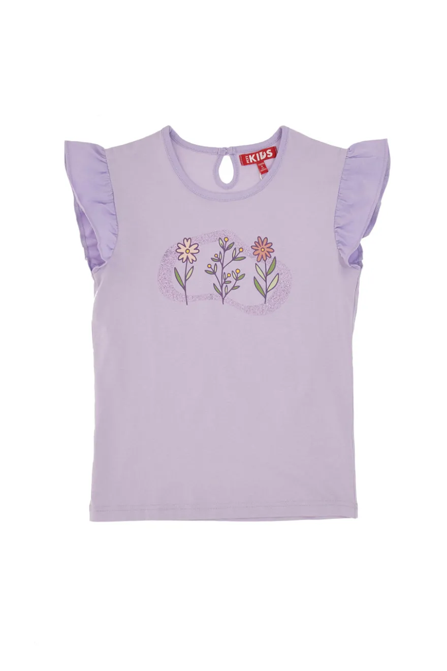 T-Shirt Lilla con Stampa e Maniche Volant Pitt Kids PT-G-T-05053
