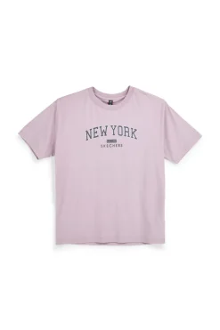T-shirt Malva Oversize con Stampa Los Angeles Skechers Destination Short Sleeve Tee