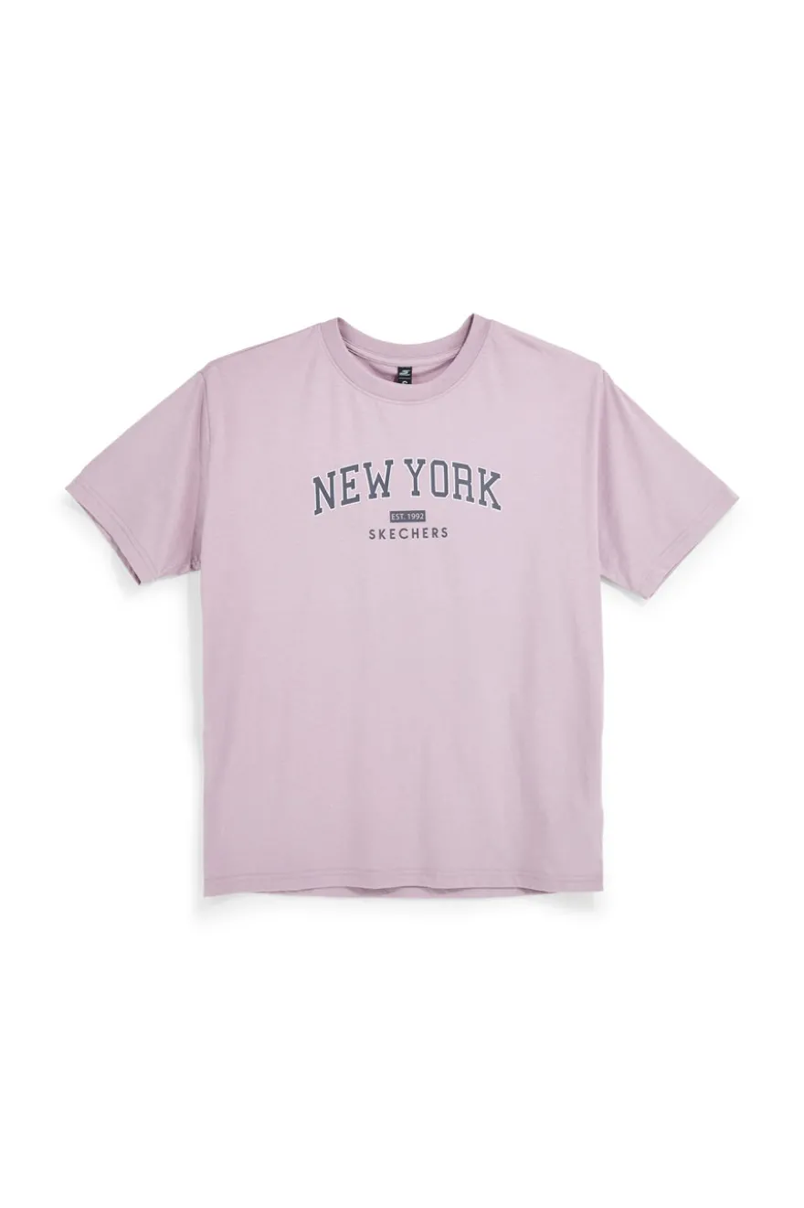 T-shirt Malva Oversize con Stampa Los Angeles Skechers Destination Short Sleeve Tee