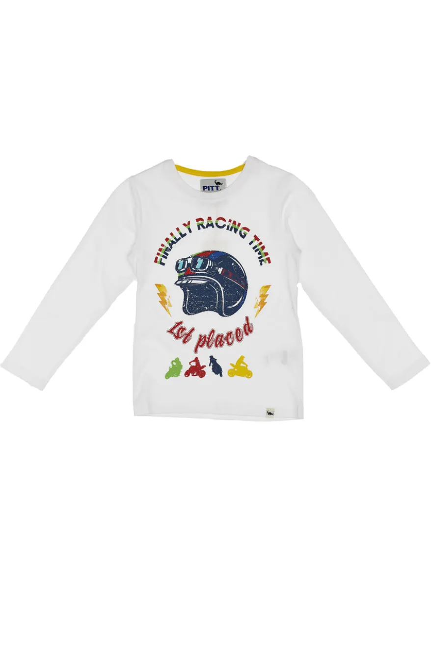 T-shirt manica Lunga Pitt Kids 03033 Bianca