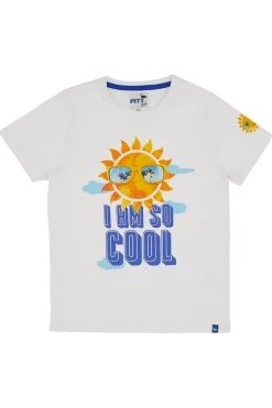 T-shirt mezza manica Pitt Kids B1019 Bianca con stampa sole I am so Cool""