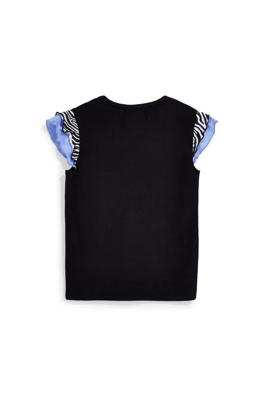 T-shirt nera con maniche volant Pitt kids PT-G-T-9039