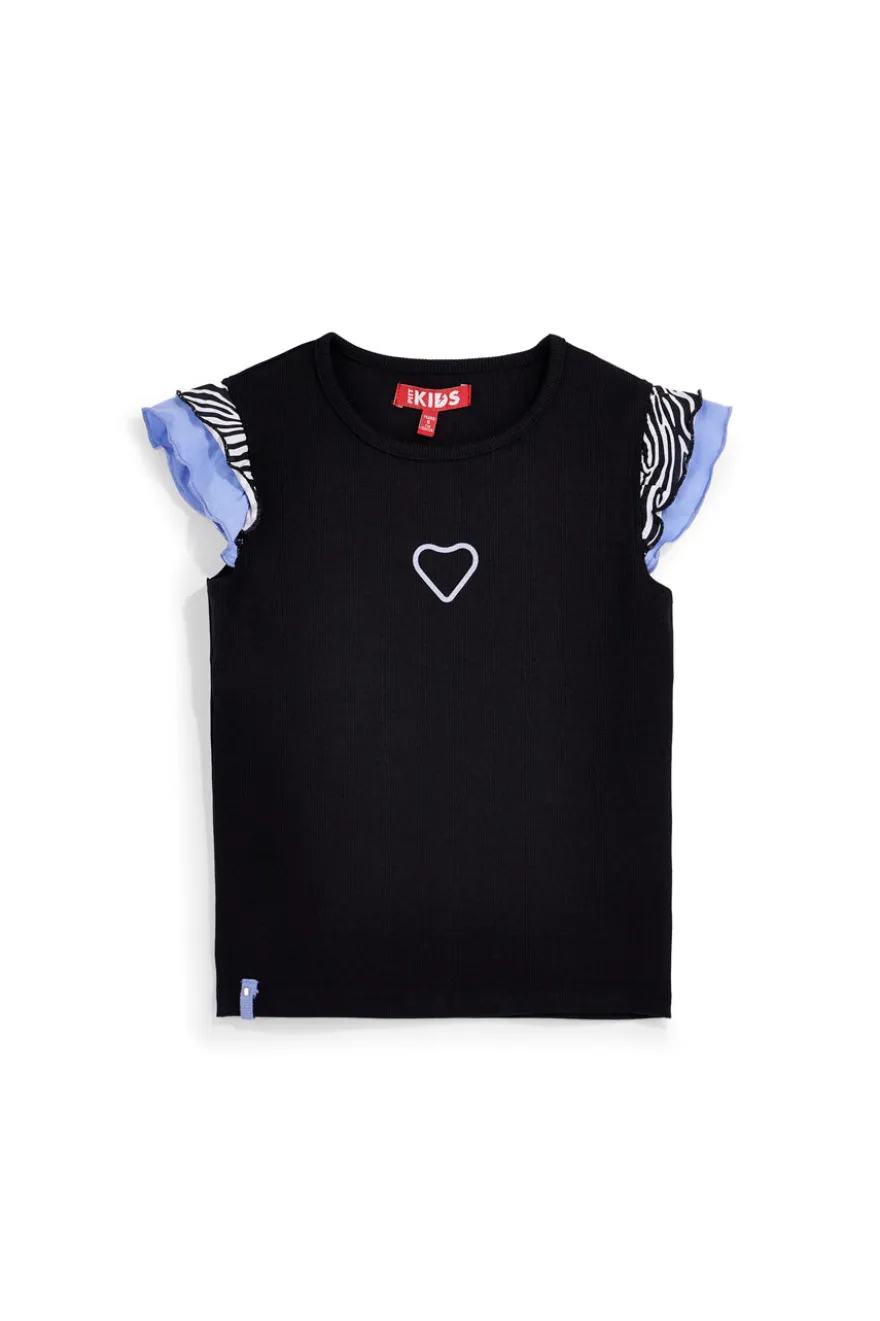 T-shirt nera con maniche volant Pitt kids PT-G-T-9039