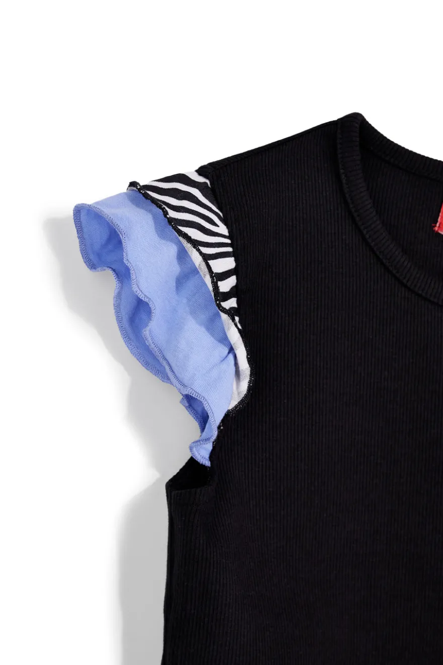 T-shirt nera con maniche volant Pitt kids PT-G-T-9039