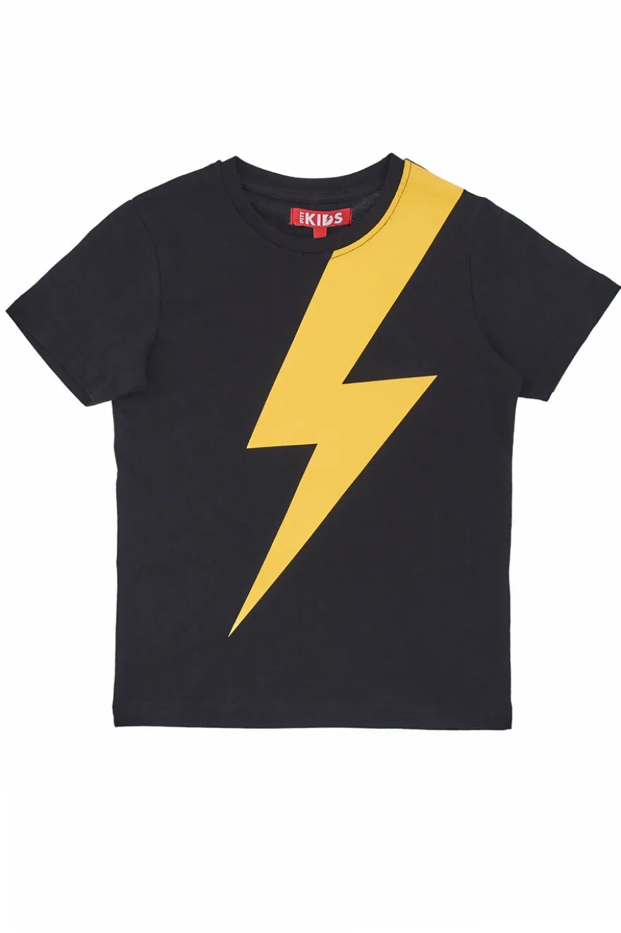 T-Shirt Nera Con Stampa Lampo Pitt Kids PT-B-T-05038