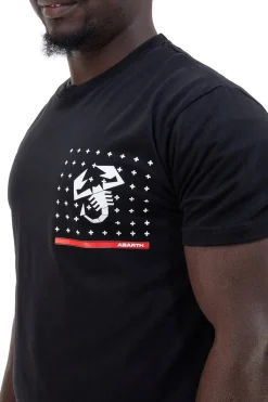T-shirt nera con stampa petto e dettagli rossi Abarth AH024TEA