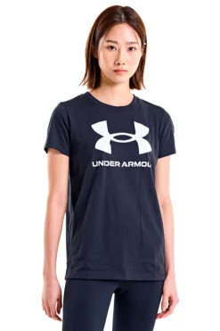 T-Shirt Nera Girocollo con Logo Bianco sul Petto UNDER ARMOUR RIVAL LOGO SS