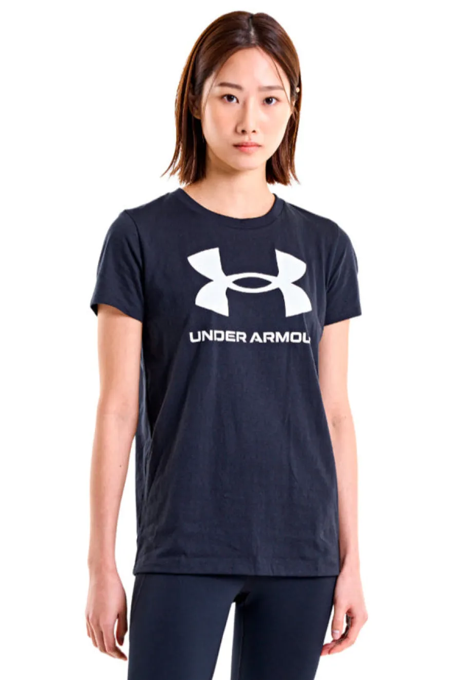 T-Shirt Nera Girocollo con Logo Bianco sul Petto UNDER ARMOUR RIVAL LOGO SS