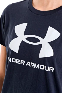 T-Shirt Nera Girocollo con Logo Bianco sul Petto UNDER ARMOUR RIVAL LOGO SS