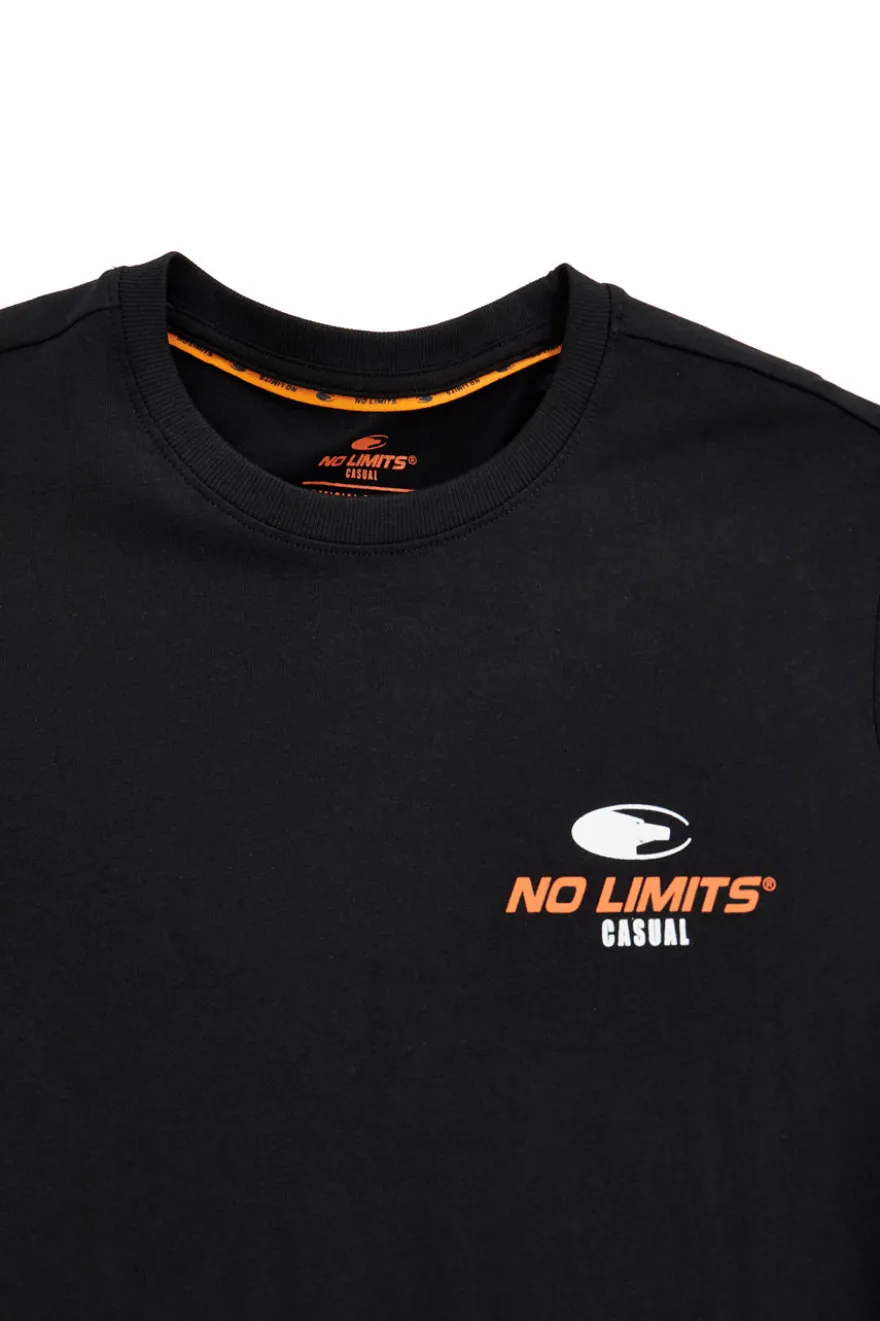 T-shirt nera in cotone con stampa sul retro No limits MATS042S24