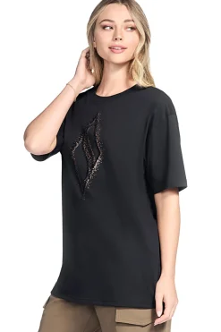 T-shirt nera in jersey con stampa metallizzata Skechers TS264