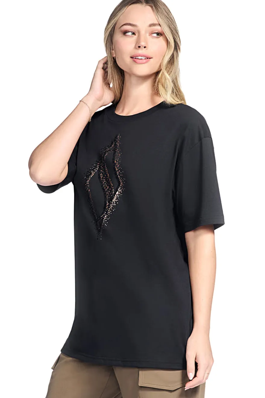 T-shirt nera in jersey con stampa metallizzata Skechers TS264
