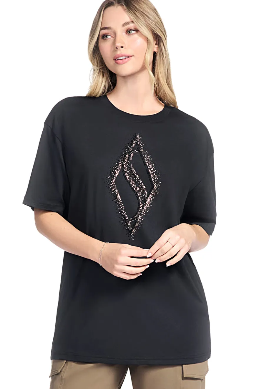 T-shirt nera in jersey con stampa metallizzata Skechers TS264