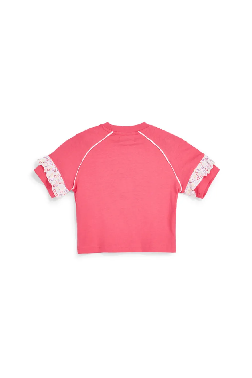 T-shirt rosa con maniche volant Pitt kids PT-G-T-9046