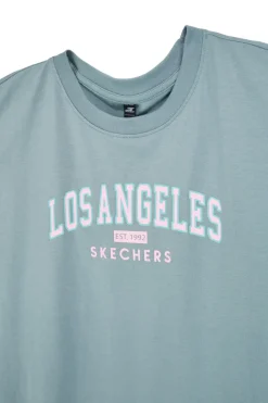 T-shirt Verde Oversize con Stampa Los Angeles Skechers Destination Short Sleeve Tee