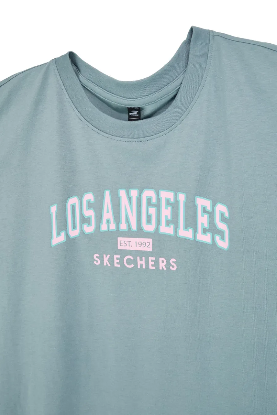 T-shirt Verde Oversize con Stampa Los Angeles Skechers Destination Short Sleeve Tee