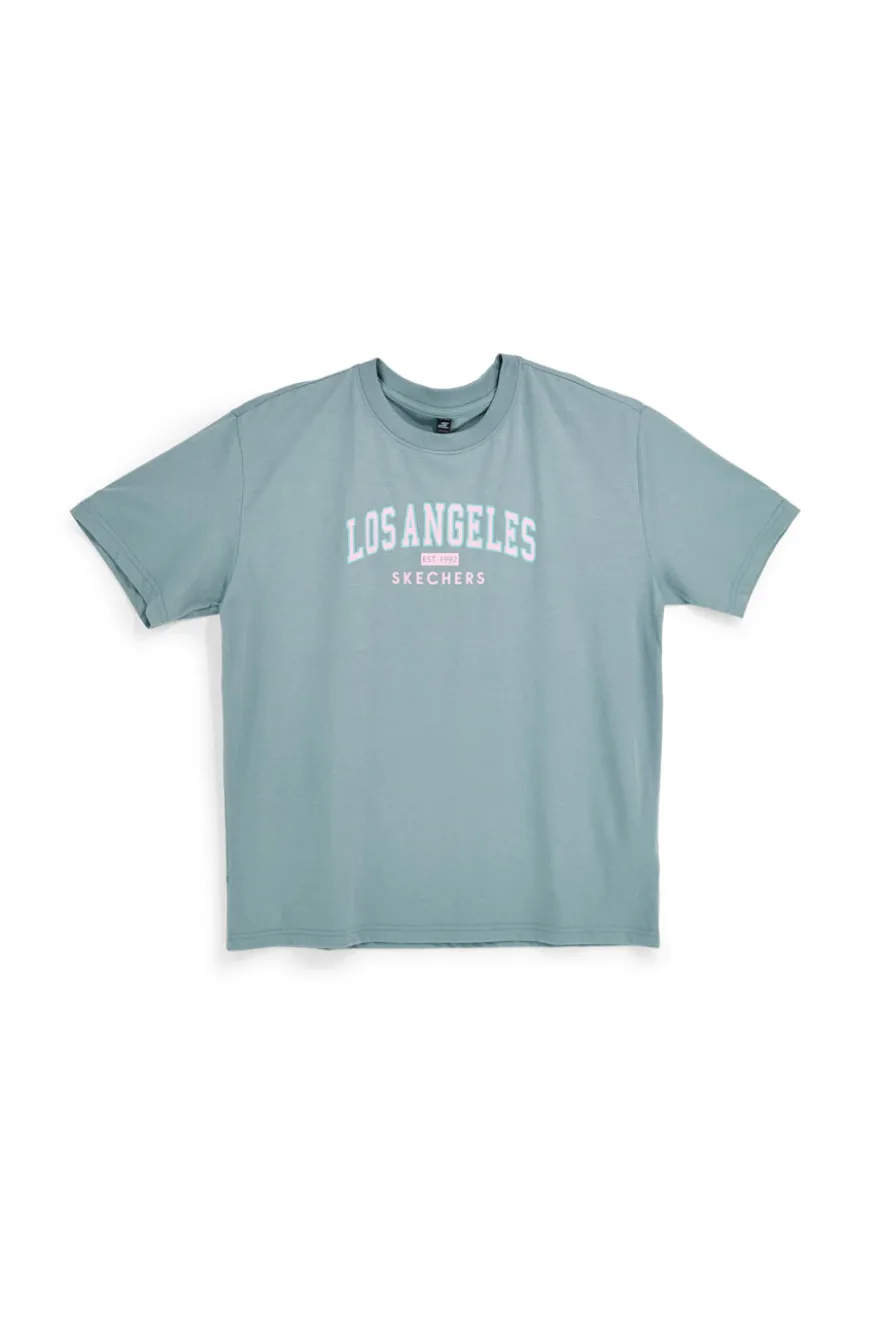 T-shirt Verde Oversize con Stampa Los Angeles Skechers Destination Short Sleeve Tee