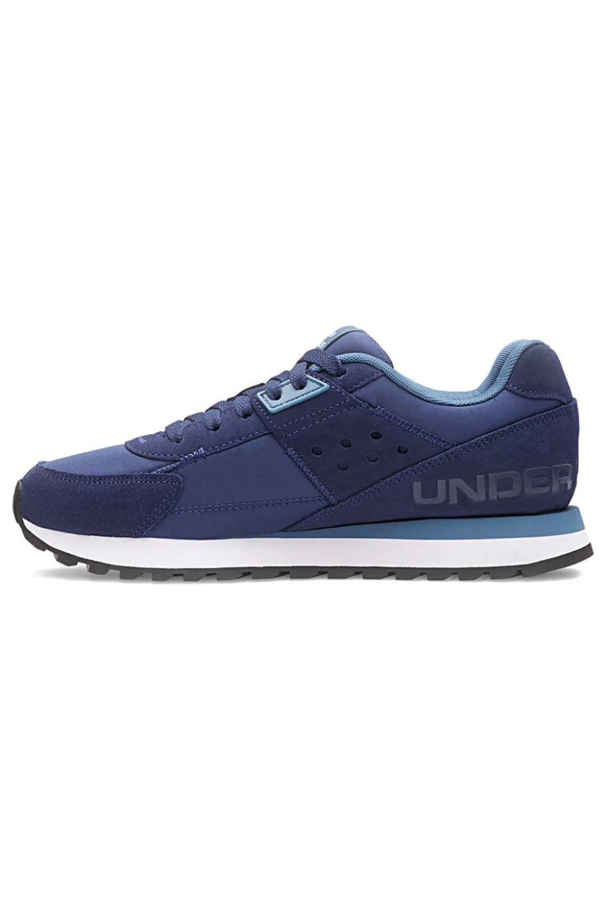 Under Armour Essential Runner – blaue Nylon-Sneaker mit Wildledereinsätzen