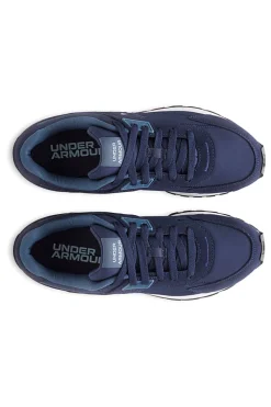 Under Armour Essential Runner – blaue Nylon-Sneaker mit Wildledereinsätzen