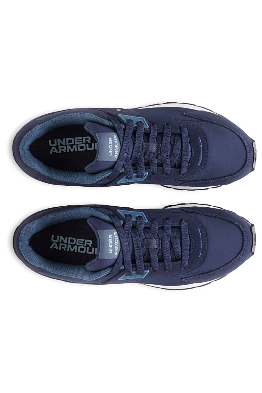 Under Armour Essential Runner – blaue Nylon-Sneaker mit Wildledereinsätzen