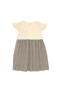Vestito Beige con Gonna Animalier e Dettagli Azzurri PITT KIDS PT-K-SK-7003